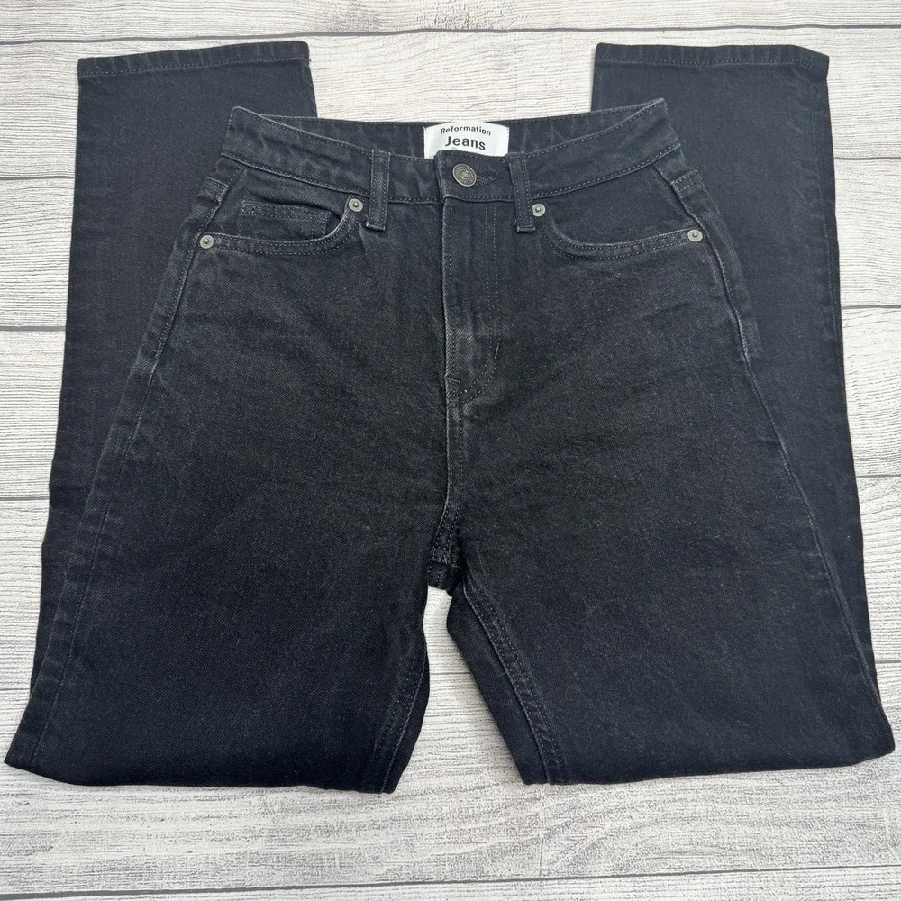 Reformation‎ Jeans Womens 24 Liza Ultra High Rise Slim Straight Crop Denim Black